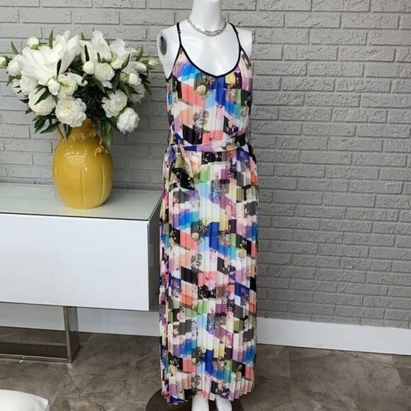 Bar III Colorful Belted Pleated Summer Maxi Dress Size S - Picture 2 of 11